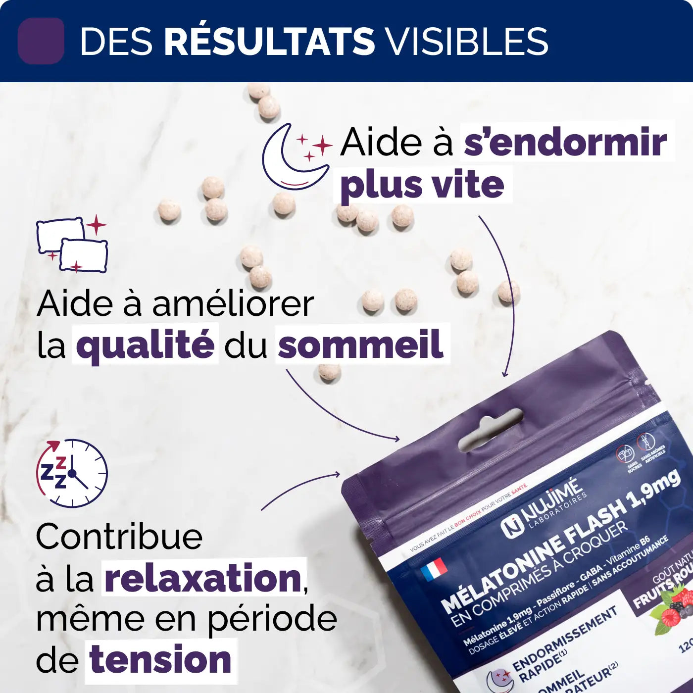 Bienfaits Melatonine Flash 1,9mg comprimes Nujime Laboratoires