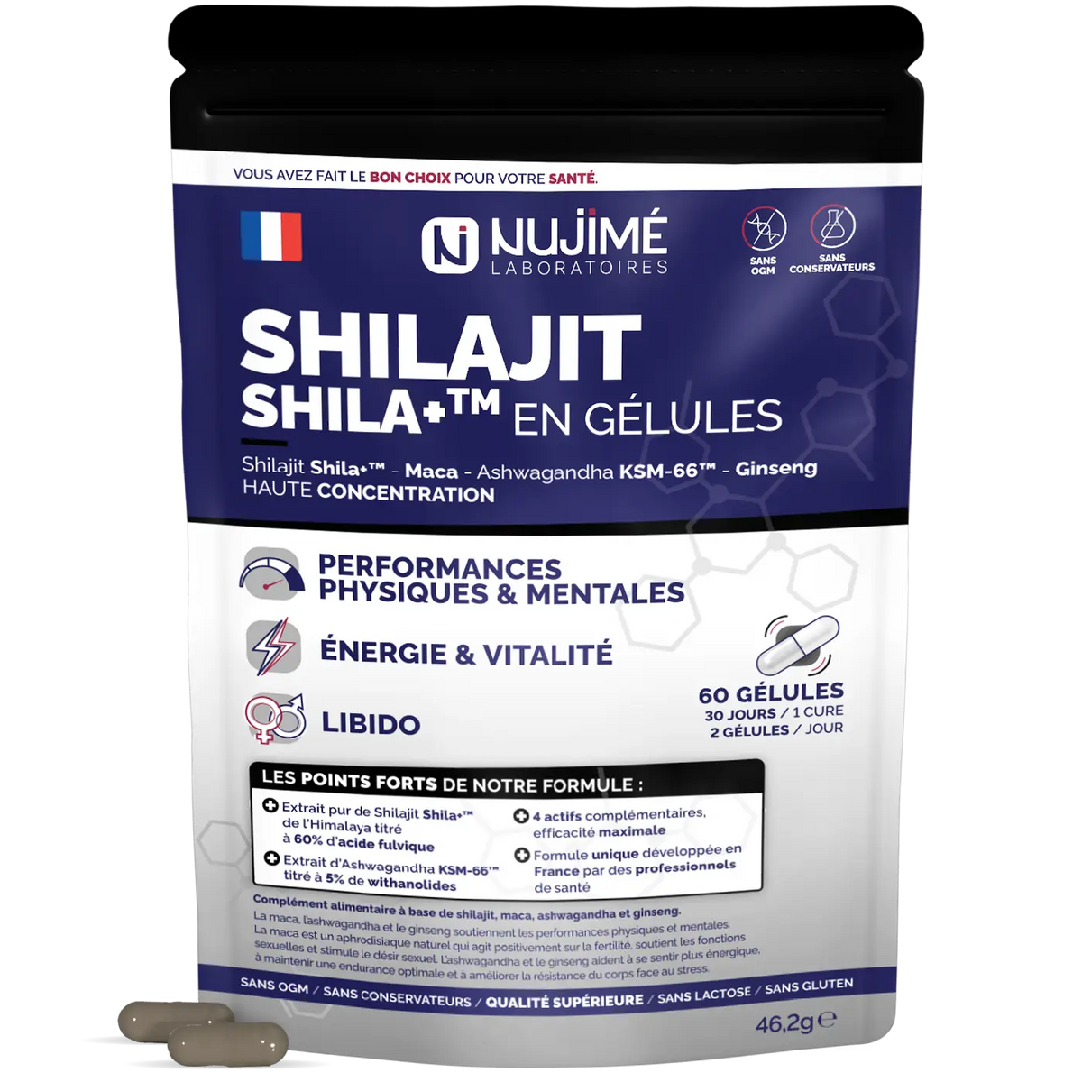 Shilajit + ashwagadha et ginseng gelules Nujime