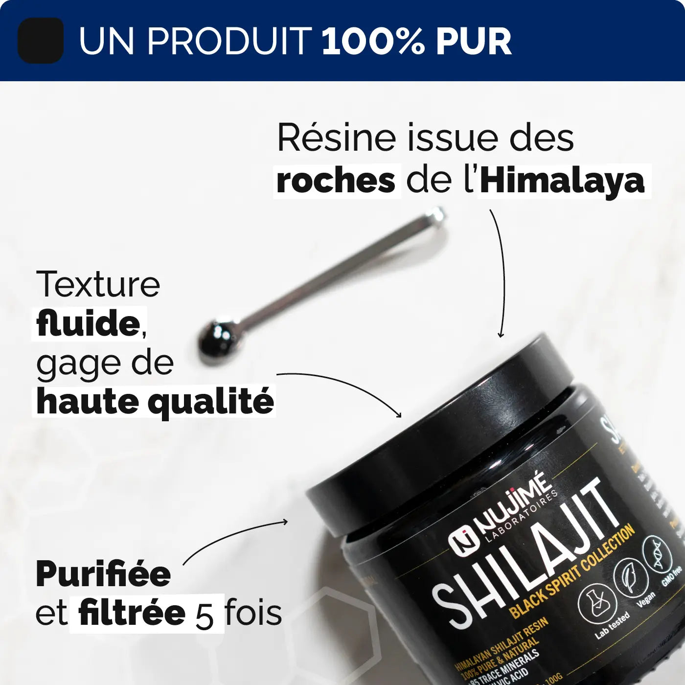 Purete Shilajit resine pure Nujime Laboratoires